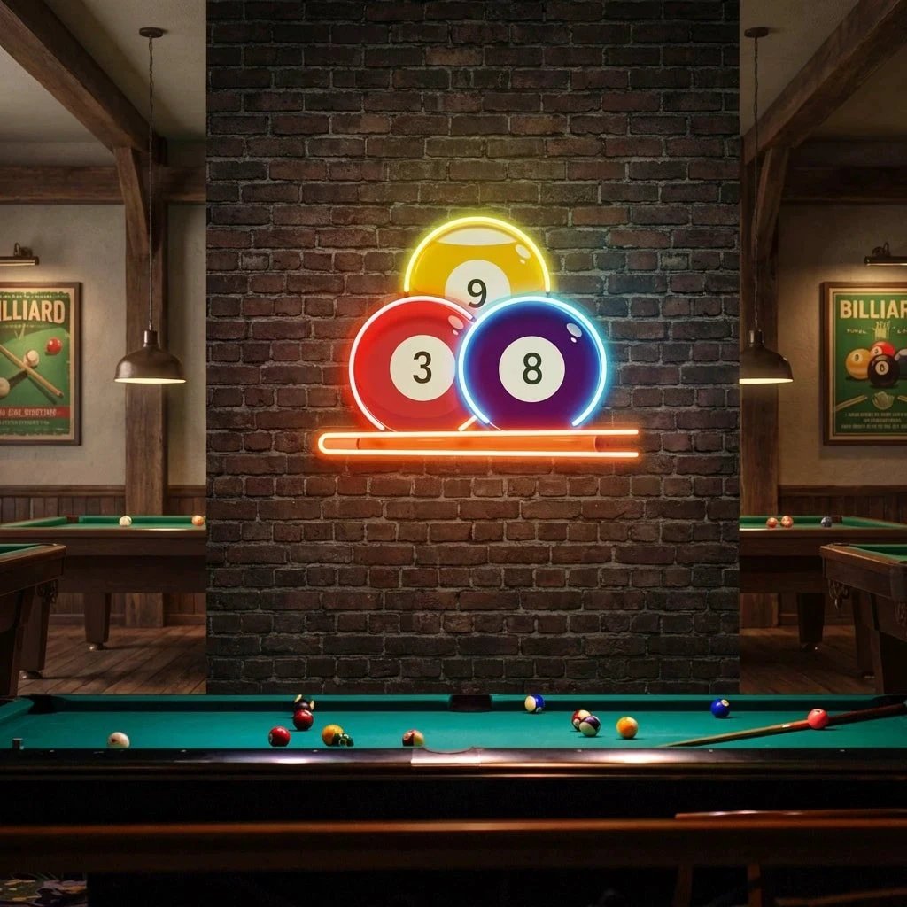 Pool Wall Art, Billiards Artwork, Pool Table Decor, Game Room Wall Decor, Billiards Decor, Gift For Pool Player Artwork Led Neon Sign Light