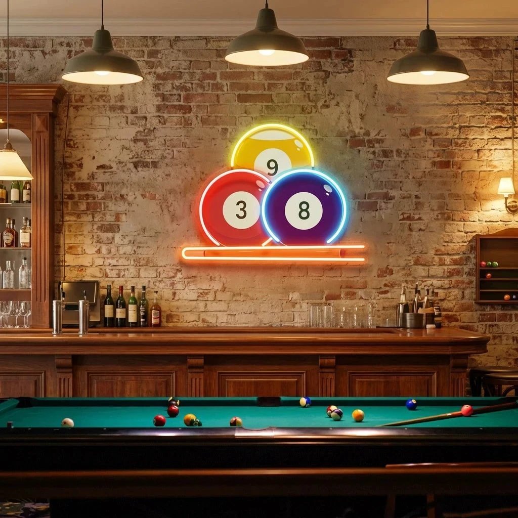 Pool Wall Art, Billiards Artwork, Pool Table Decor, Game Room Wall Decor, Billiards Decor, Gift For Pool Player Artwork Led Neon Sign Light
