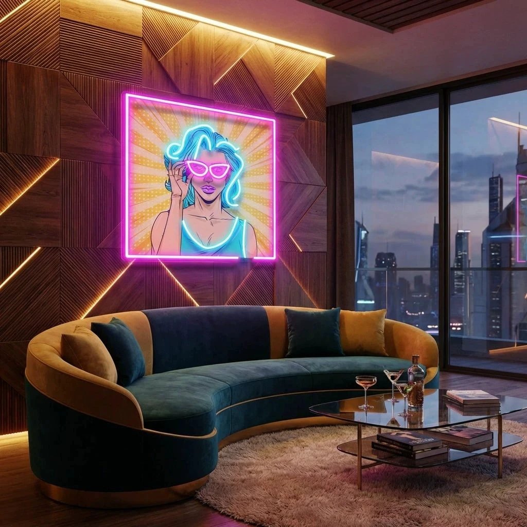 Pop Art Girl Sunglasses Artwork Led Neon Sign Light