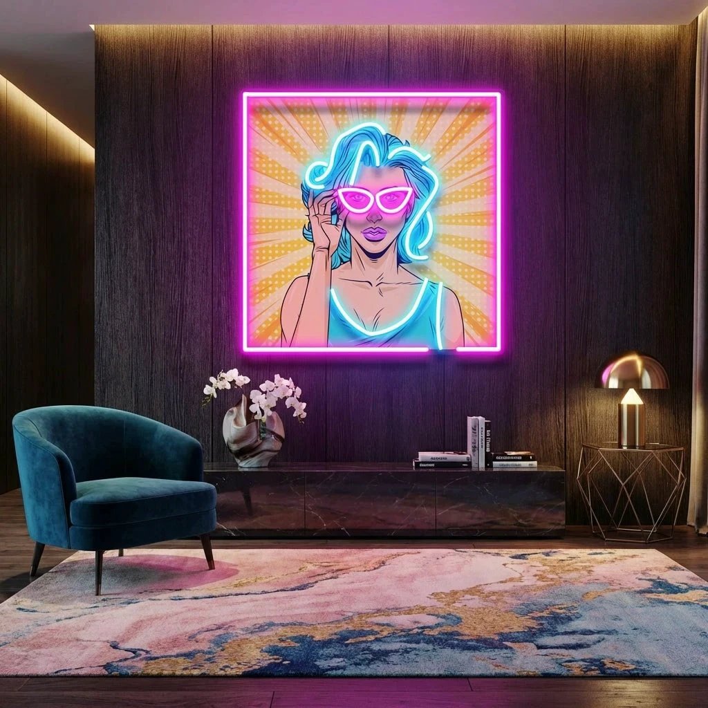 Pop Art Girl Sunglasses Artwork Led Neon Sign Light