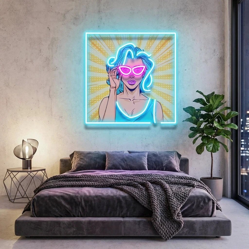 Pop Art Girl Sunglasses Artwork Led Neon Sign Light