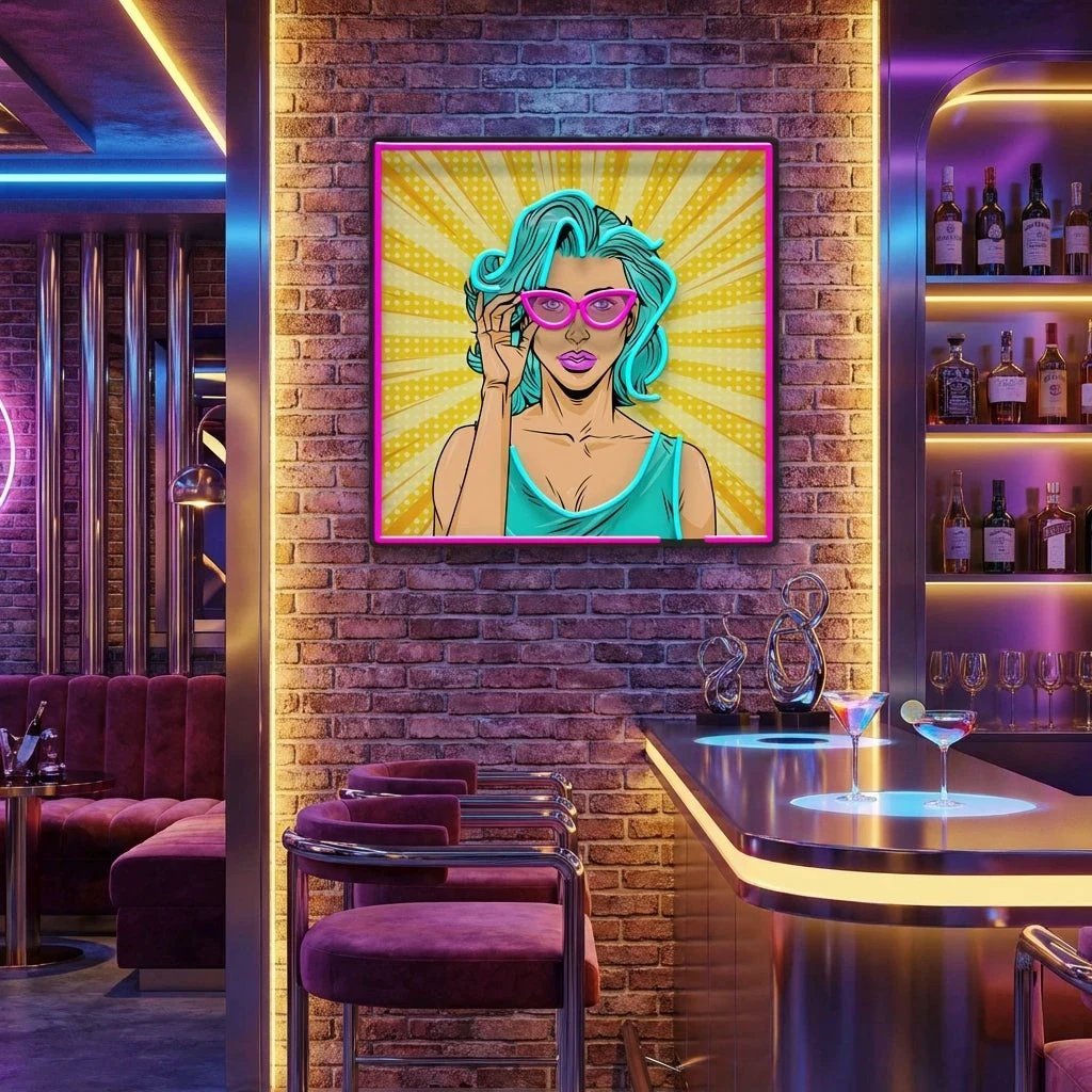 Pop Art Girl Sunglasses Artwork Led Neon Sign Light