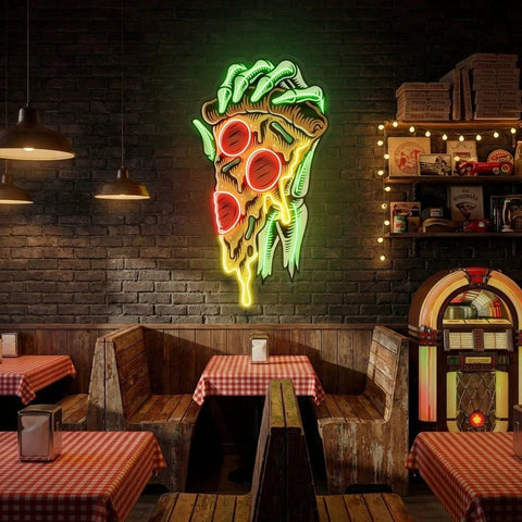 Pop Art Hand With A Slice Of Pizza Artwork Led Neon Sign Light