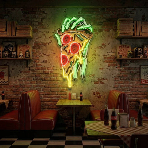 Pop Art Hand With A Slice Of Pizza Artwork Led Neon Sign Light