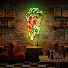 Pop Art Hand With A Slice Of Pizza Artwork Led Neon Sign Light