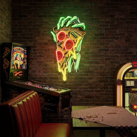 Pop Art Hand With A Slice Of Pizza Artwork Led Neon Sign Light