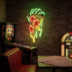 Pop Art Hand With A Slice Of Pizza Artwork Led Neon Sign Light