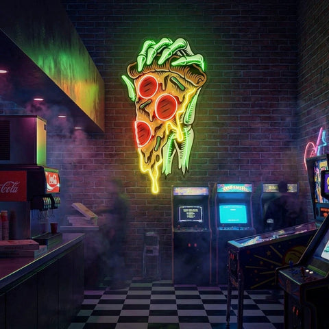 Pop Art Hand With A Slice Of Pizza Artwork Led Neon Sign Light