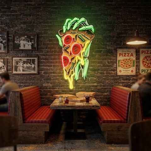Pop Art Hand With A Slice Of Pizza Artwork Led Neon Sign Light