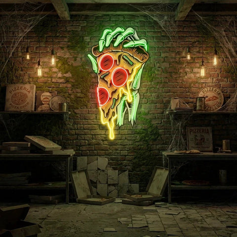 Pop Art Hand With A Slice Of Pizza Artwork Led Neon Sign Light