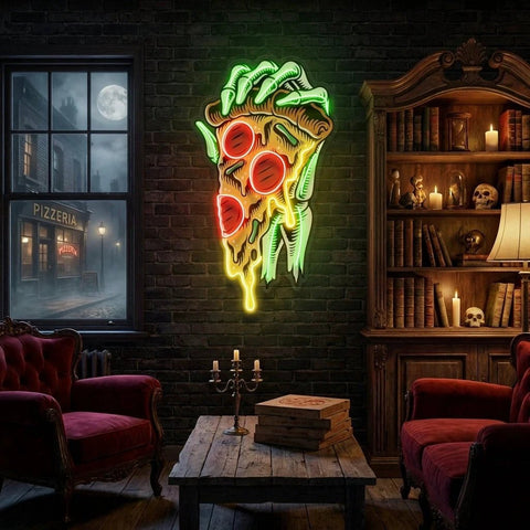 Pop Art Hand With A Slice Of Pizza Artwork Led Neon Sign Light
