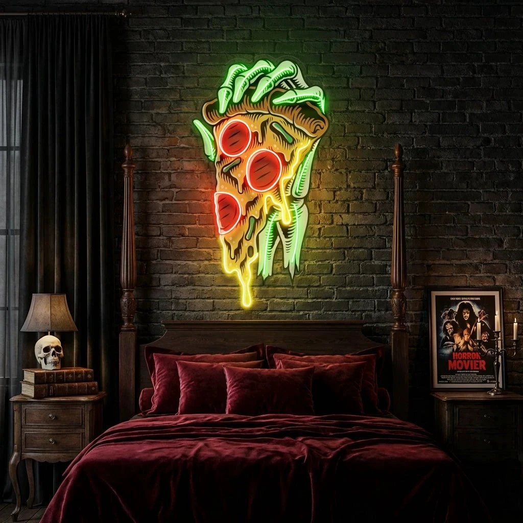 Pop Art Hand With A Slice Of Pizza Artwork Led Neon Sign Light