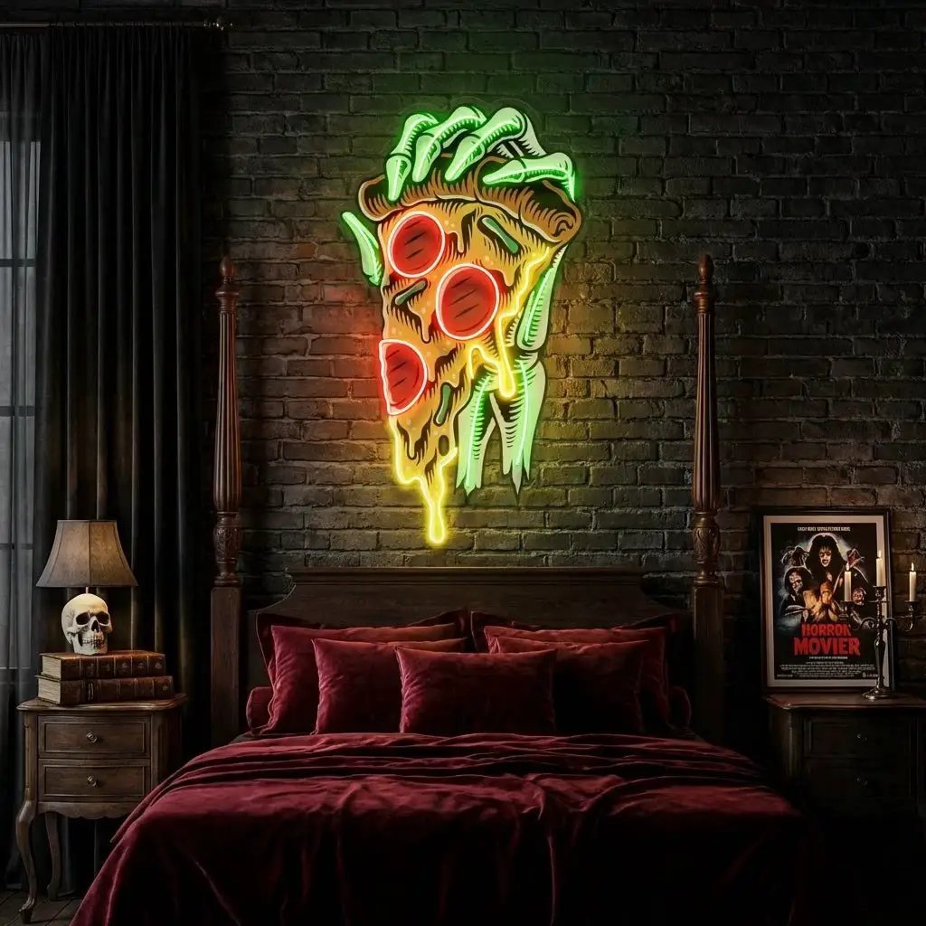Pop Art Hand With A Slice Of Pizza Artwork Led Neon Sign Light