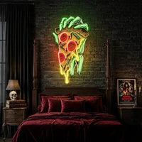 Pop Art Hand With A Slice Of Pizza Artwork Led Neon Sign Light