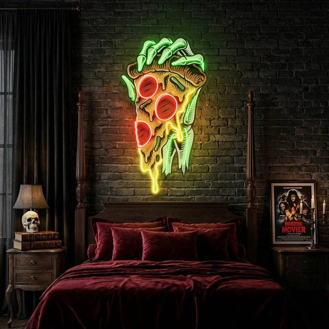 Pop Art Hand With A Slice Of Pizza Artwork Led Neon Sign Light