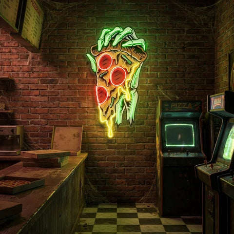 Pop Art Hand With A Slice Of Pizza Artwork Led Neon Sign Light