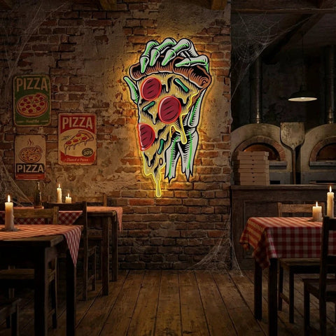 Pop Art Hand With A Slice Of Pizza Artwork Led Neon Sign Light