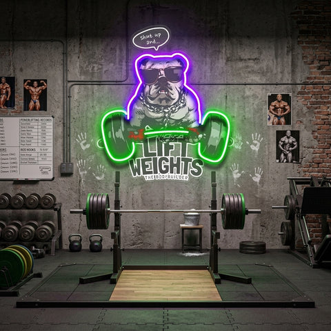 Pug Lift Weights LED Neon Sign Light Pop Art