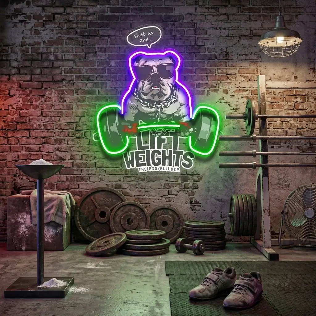 Pug Lift Weights LED Neon Sign Light Pop Art