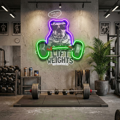 Pug Lift Weights LED Neon Sign Light Pop Art