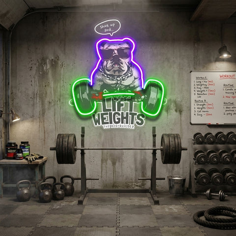 Pug Lift Weights LED Neon Sign Light Pop Art