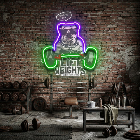 Pug Lift Weights LED Neon Sign Light Pop Art