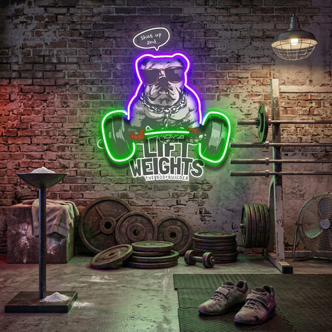 Pug Lift Weights LED Neon Sign Light Pop Art