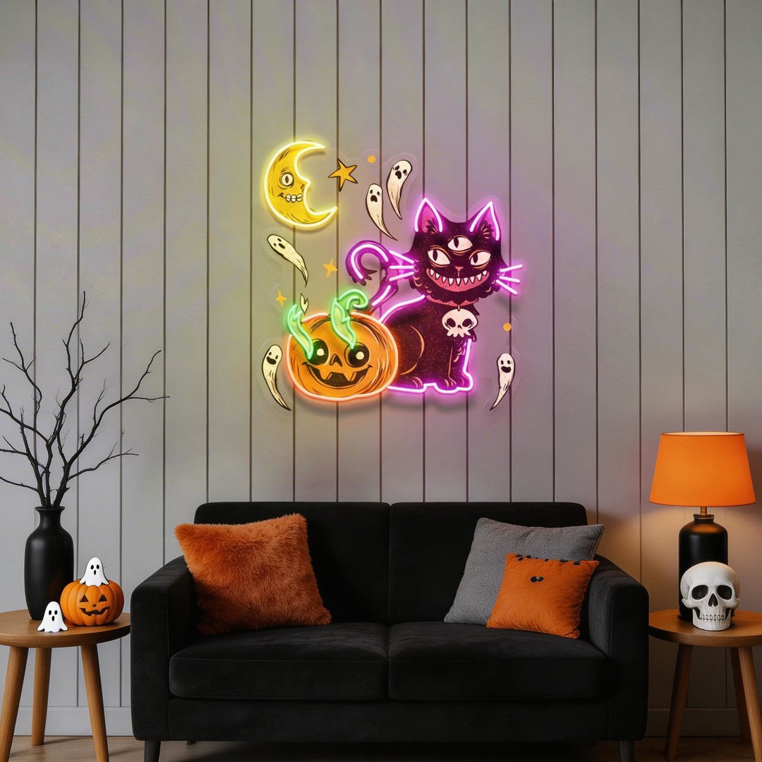 Pumpkin Cat Halloween Artwork Led Neon Sign Light