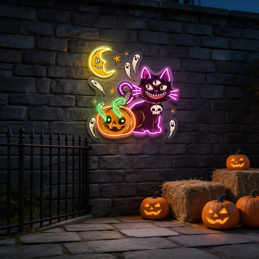 Pumpkin Cat Halloween Artwork Led Neon Sign Light