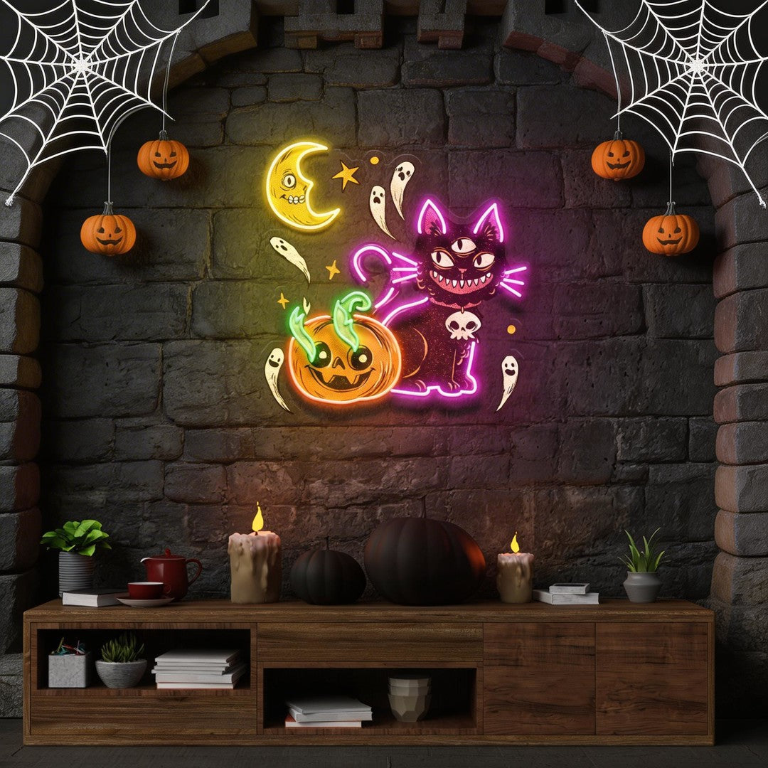 Pumpkin Cat Halloween Artwork Led Neon Sign Light