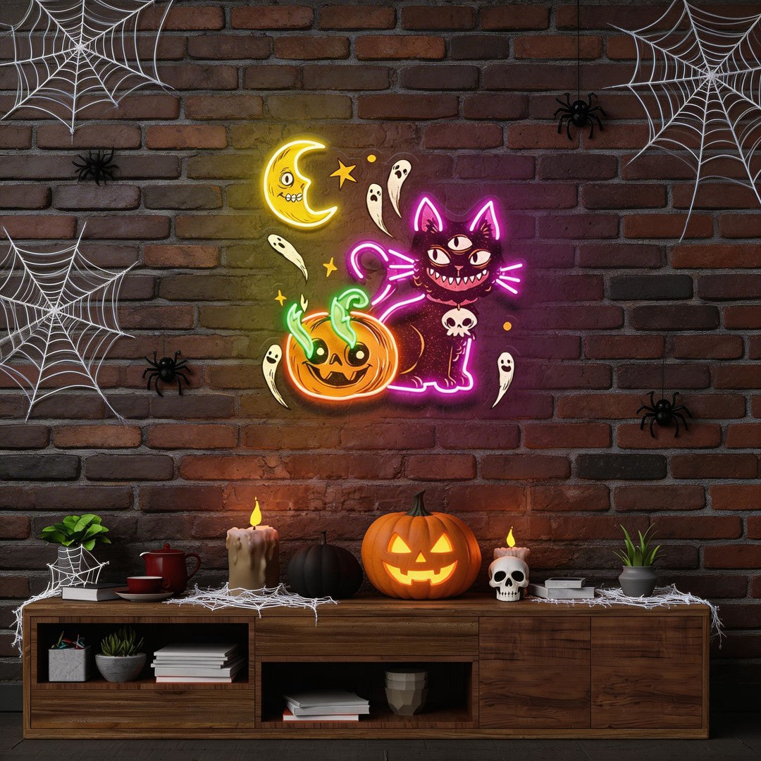 Pumpkin Cat Halloween Artwork Led Neon Sign Light