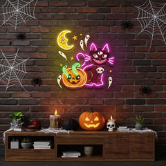 Pumpkin Cat Halloween Artwork Led Neon Sign Light