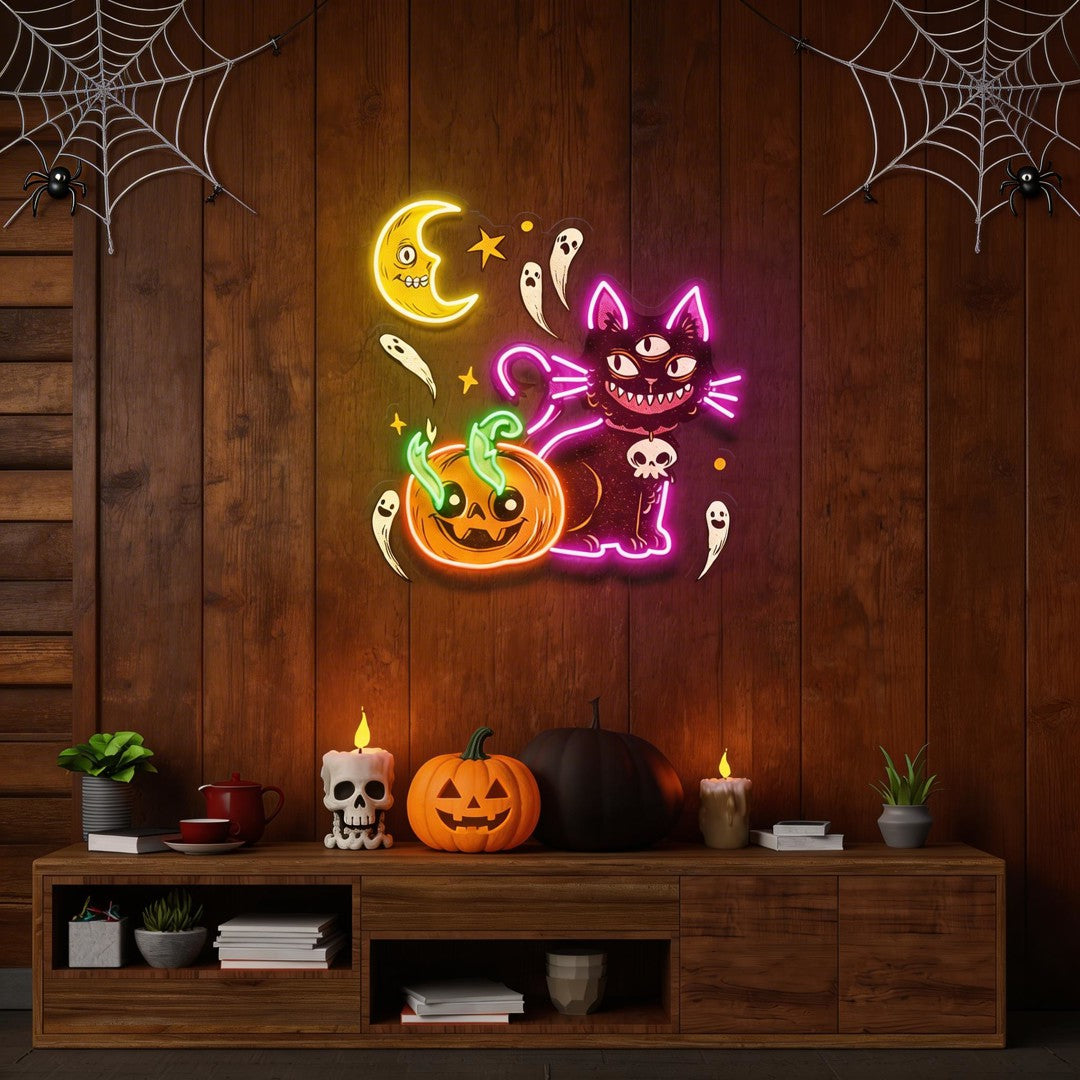 Pumpkin Cat Halloween Artwork Led Neon Sign Light