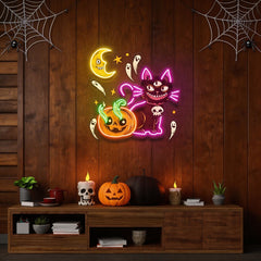 Pumpkin Cat Halloween Artwork Led Neon Sign Light