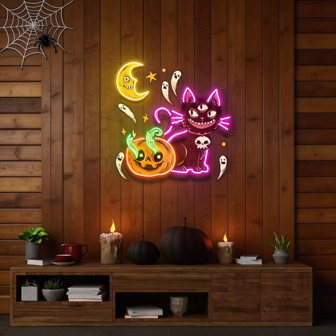 Pumpkin Cat Halloween Artwork Led Neon Sign Light