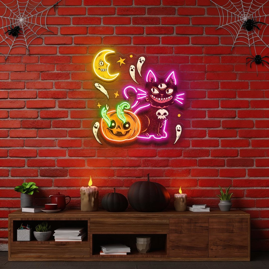 Pumpkin Cat Halloween Artwork Led Neon Sign Light