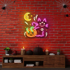 Pumpkin Cat Halloween Artwork Led Neon Sign Light
