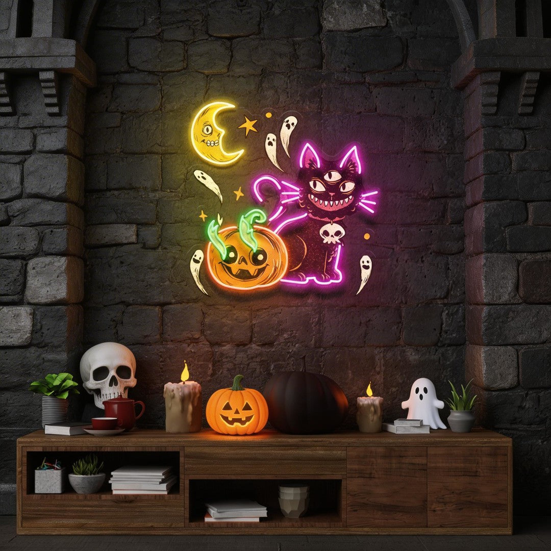 Pumpkin Cat Halloween Artwork Led Neon Sign Light
