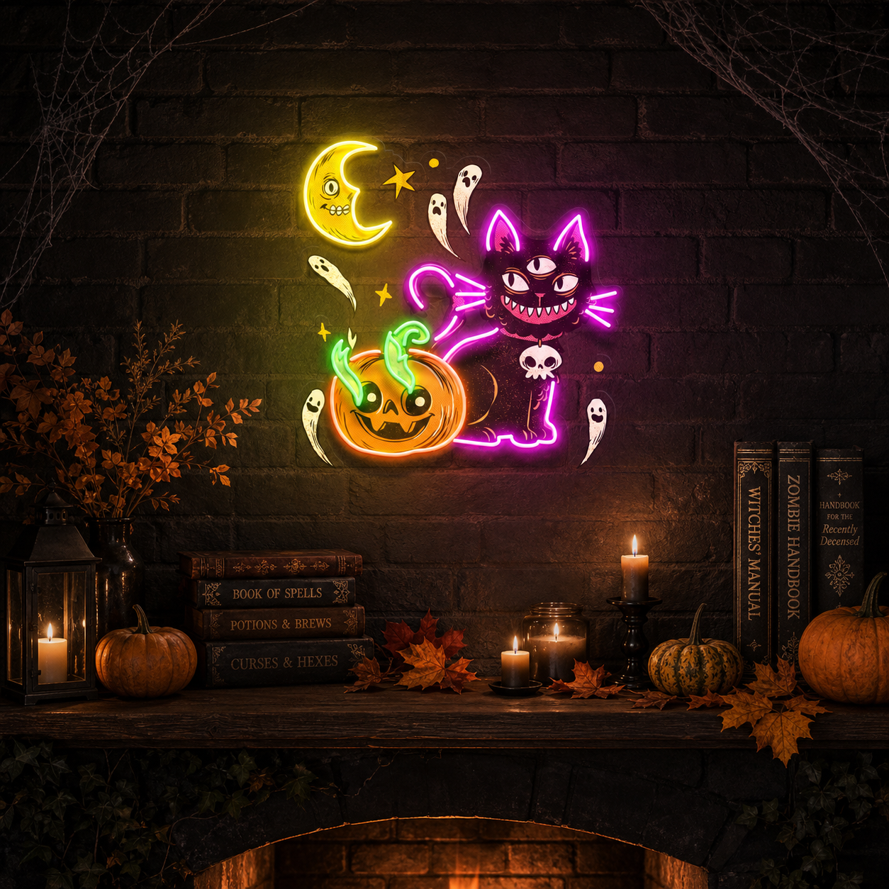 Pumpkin Cat Halloween Artwork Led Neon Sign Light