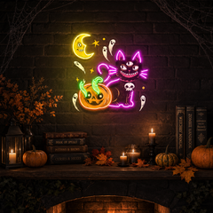 Pumpkin Cat Halloween Artwork Led Neon Sign Light