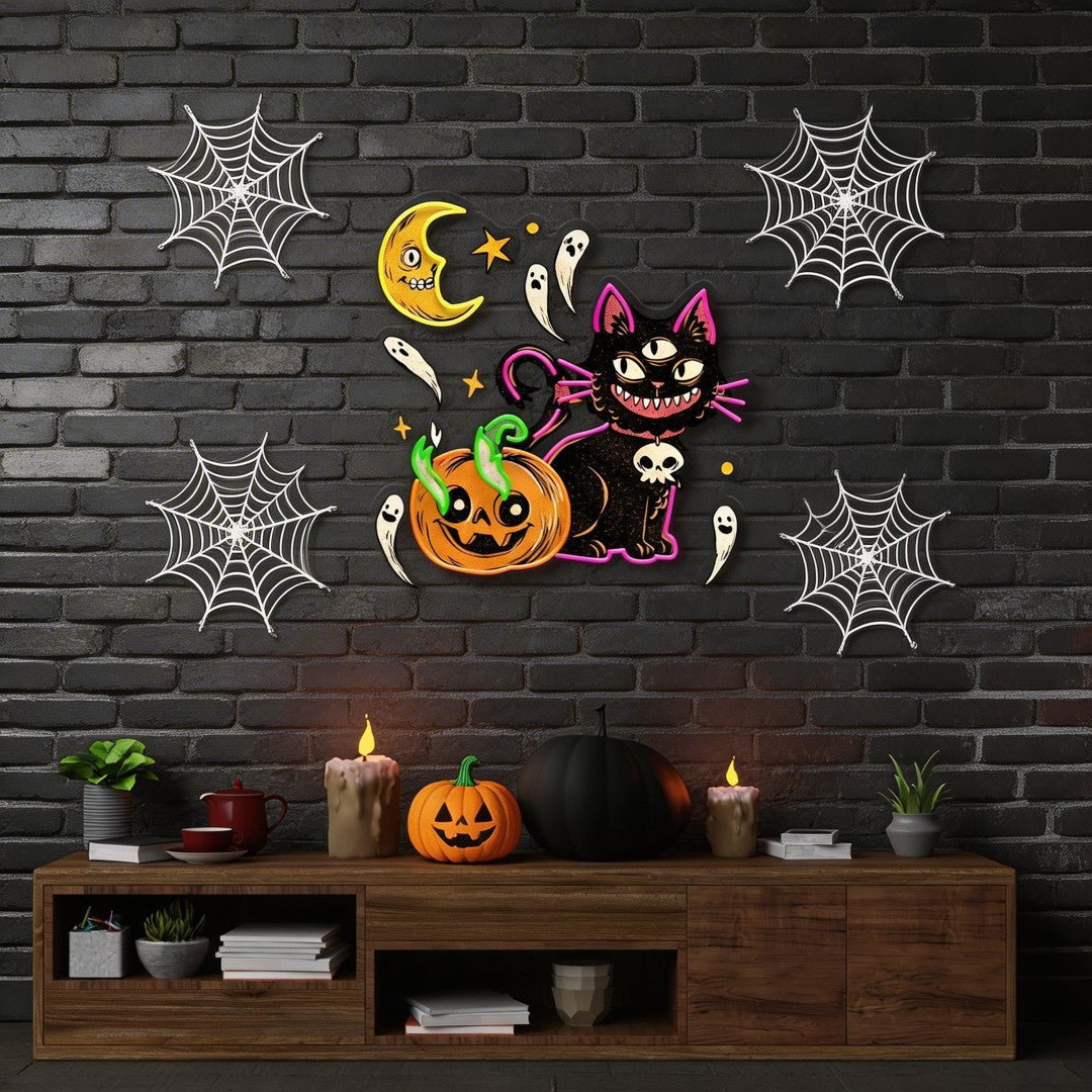 Pumpkin Cat Halloween Artwork Led Neon Sign Light