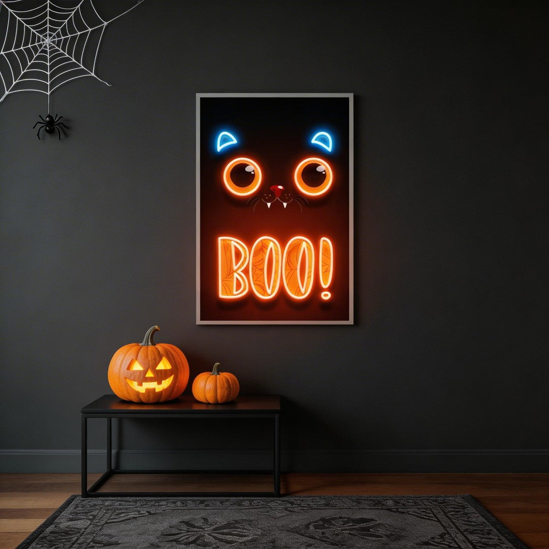 Pumpkin Halloween Cat Artwork Led Neon Sign Light