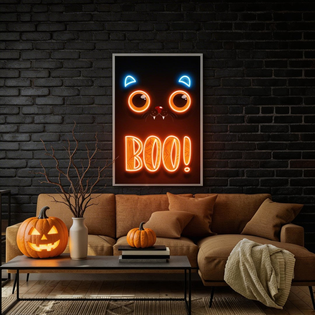 Pumpkin Halloween Cat Artwork Led Neon Sign Light