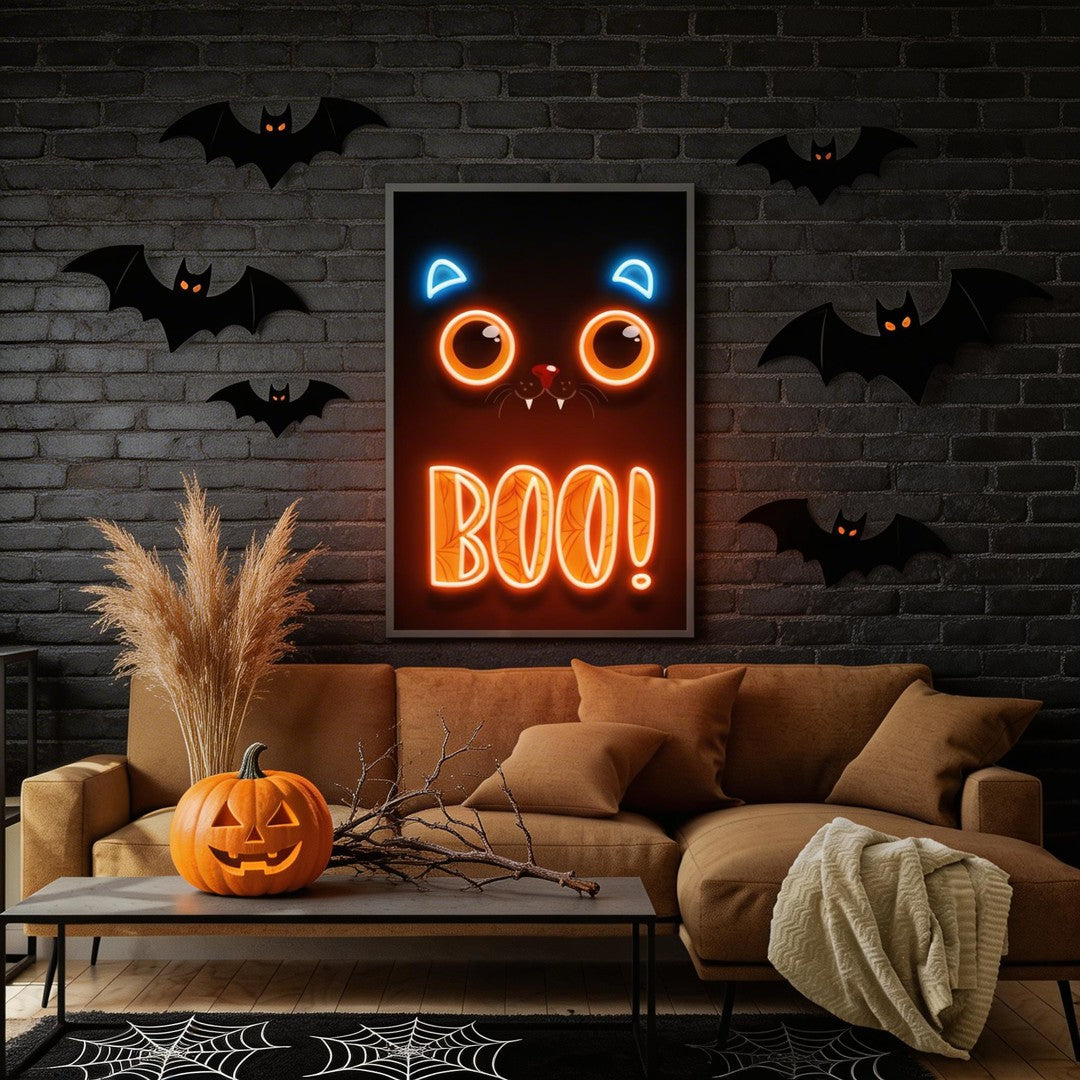 Pumpkin Halloween Cat Artwork Led Neon Sign Light