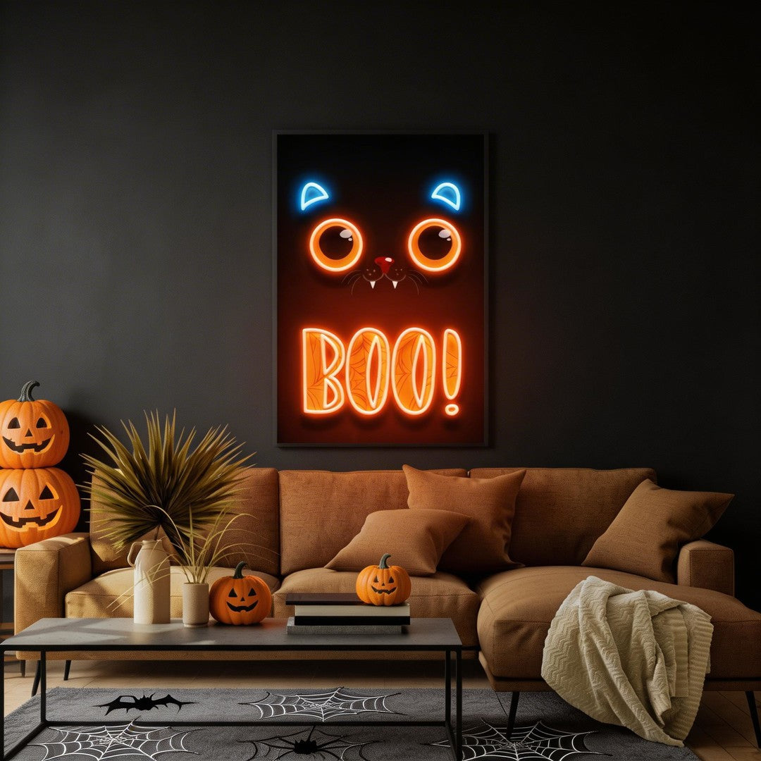 Pumpkin Halloween Cat Artwork Led Neon Sign Light