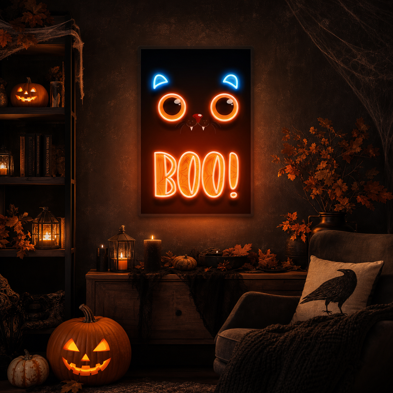 Pumpkin Halloween Cat Artwork Led Neon Sign Light