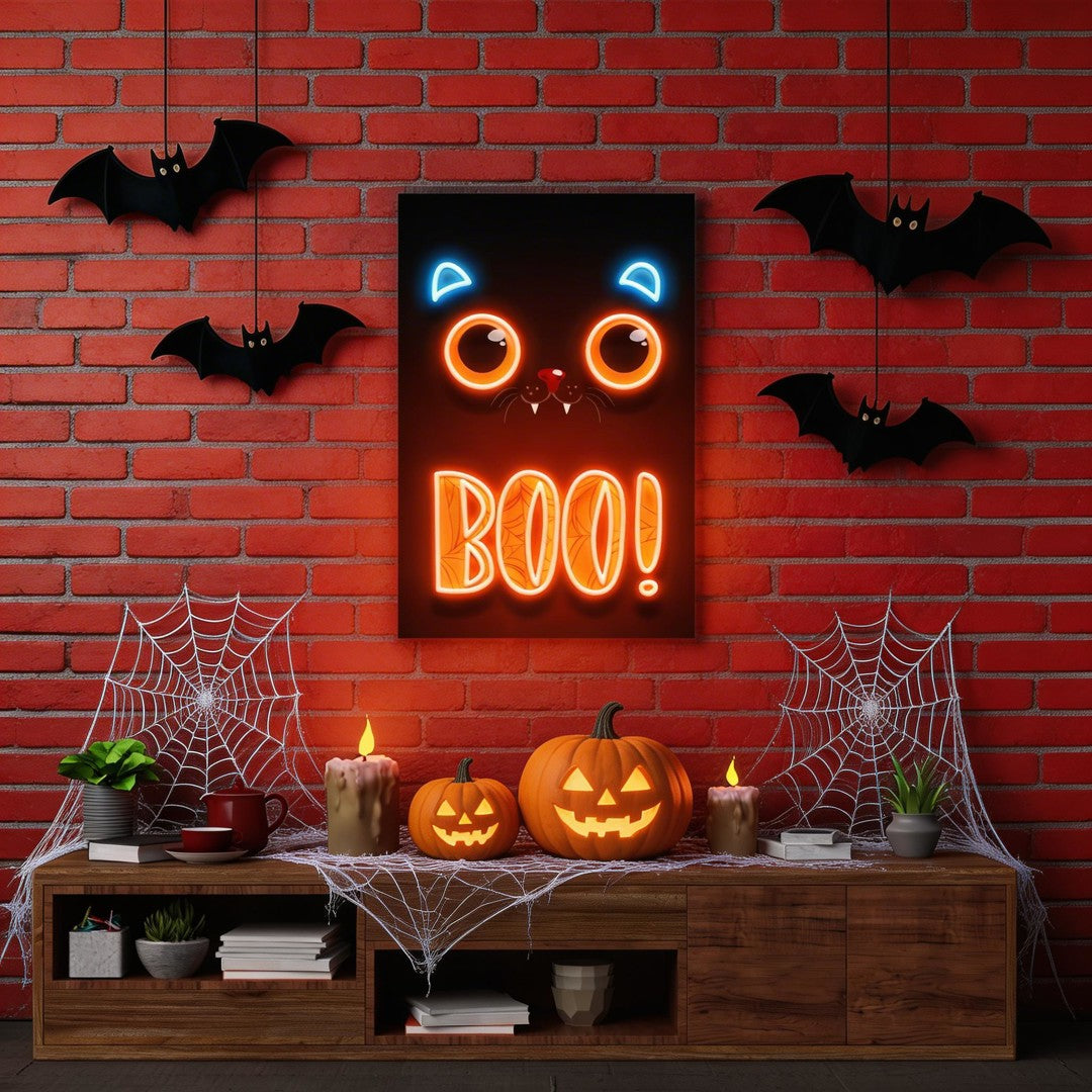 Pumpkin Halloween Cat Artwork Led Neon Sign Light
