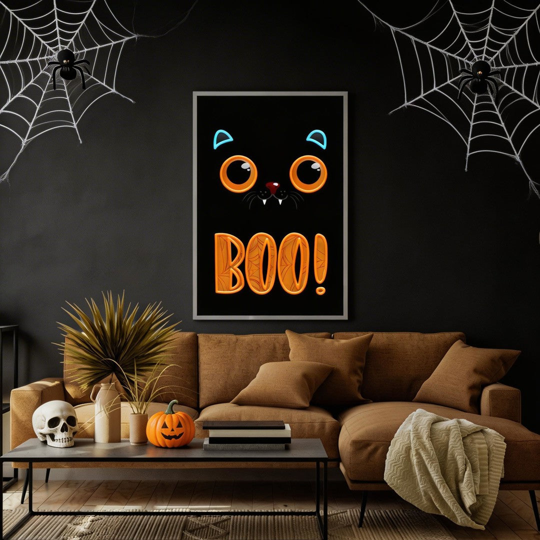 Pumpkin Halloween Cat Artwork Led Neon Sign Light