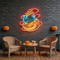 Pumpkin Ramen Monster With Halloween Artwork Led Neon Sign Light