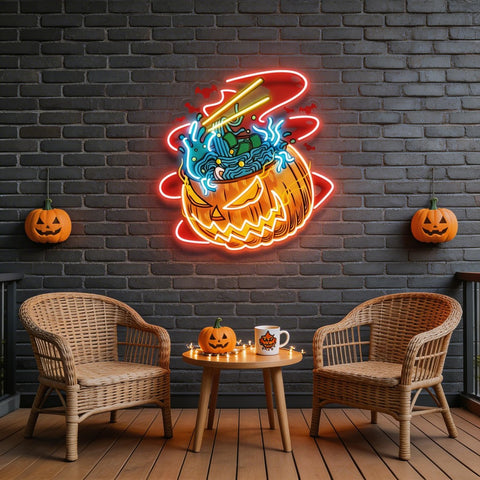 Pumpkin Ramen Monster With Halloween Artwork Led Neon Sign Light